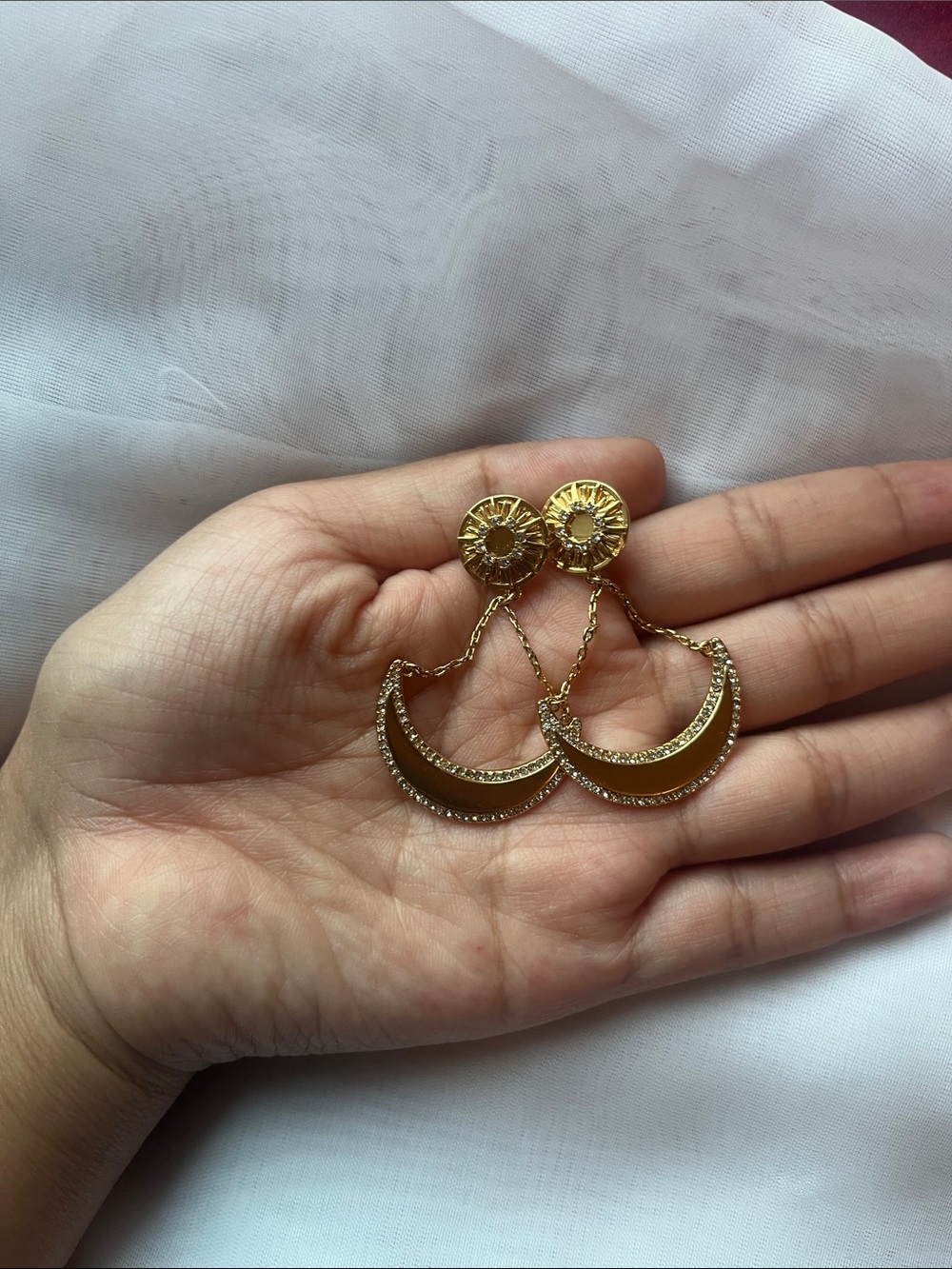 J. Crew Gold Crescent Drop Earrings with Sunburst Tops